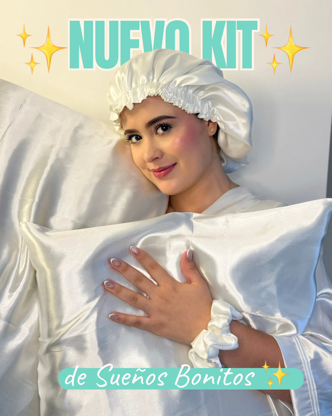 Kit de Sueños Bonitos Vita Sané – Gorro, Scrunchie y 2 Fundas de Almohada 100% Satín