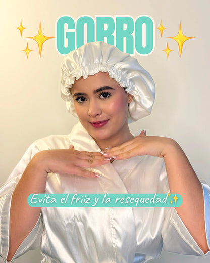 Kit de Sueños Bonitos Vita Sané – Gorro, Scrunchie y 2 Fundas de Almohada 100% Satín