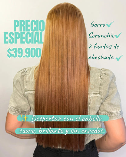 Kit de Sueños Bonitos Vita Sané – Gorro, Scrunchie y 2 Fundas de Almohada 100% Satín