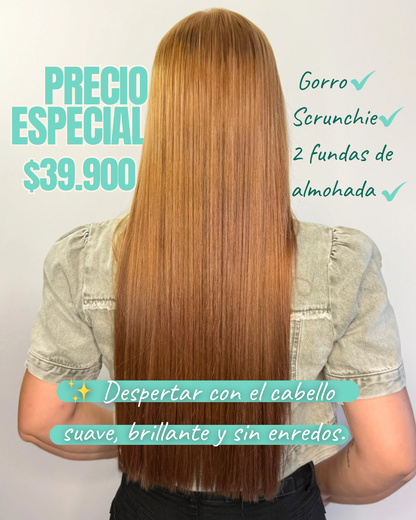 Kit de Sueños Bonitos Vita Sané – Gorro, Scrunchie y 2 Fundas de Almohada 100% Satín