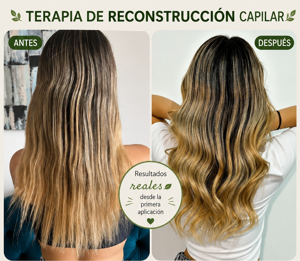 Antes y despues de un cabello que no crecia, con puntas maltratadas, tras la rutina Vita Sane