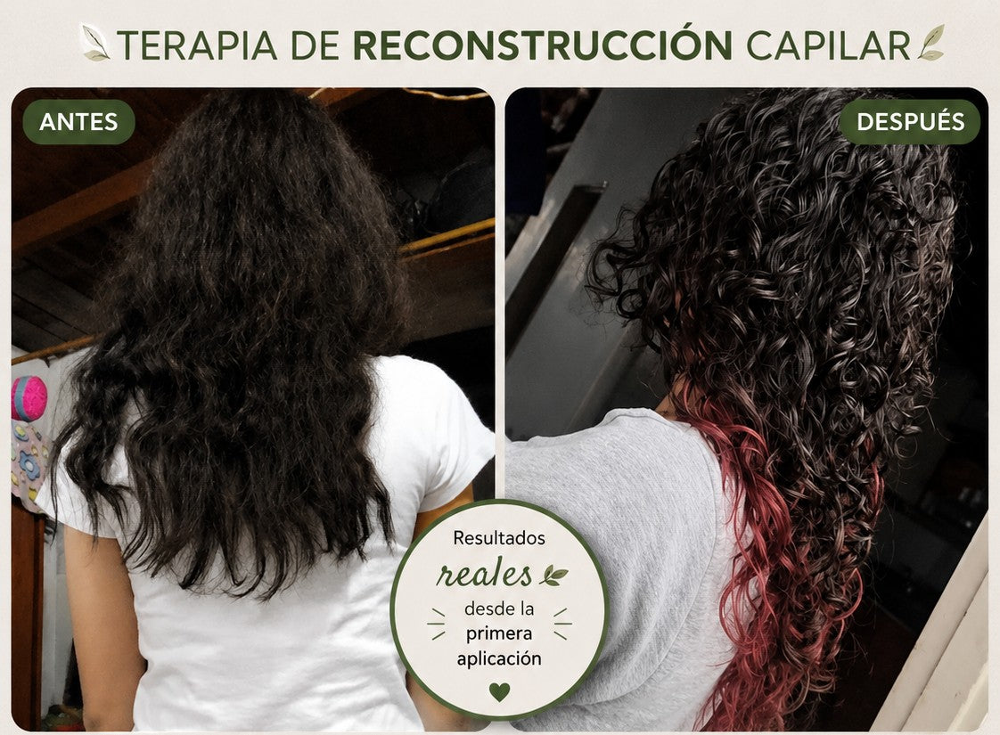 Antes y despues de los rizos de Mariana tras usar Paso 1 y Paso 2 de Vita Sane